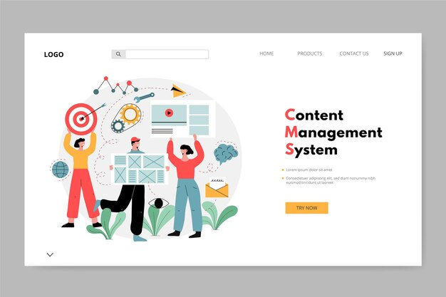 Vetor grátis página de destino do cms desenhada à mão plana