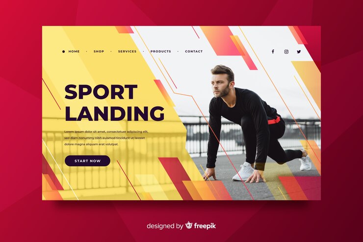 Vetor grátis página de destino do esporte com foto