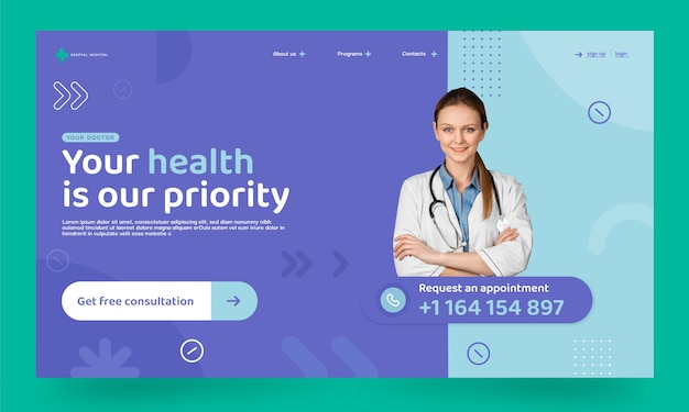 Vetor grátis página de destino do estabelecimento de saúde de design plano