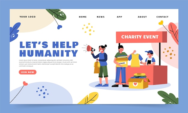 Página de destino do evento de caridade de design plano