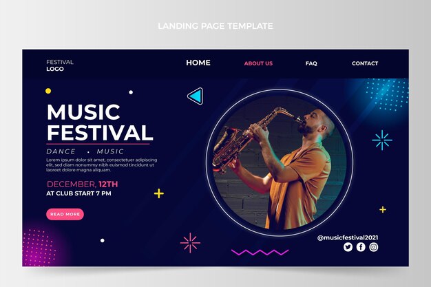 Página de destino do festival de música colorida gradiente