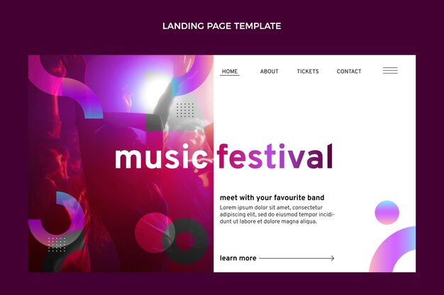Página de destino do festival de música colorida gradiente