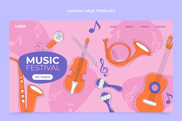 Página de destino do festival de música minimalista plana