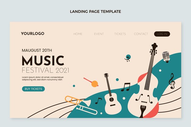 Página de destino do festival de música minimalista plana