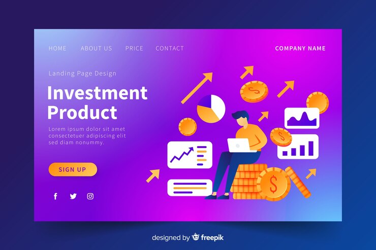 Vetor grátis página de destino do gradiente do produto de investimento
