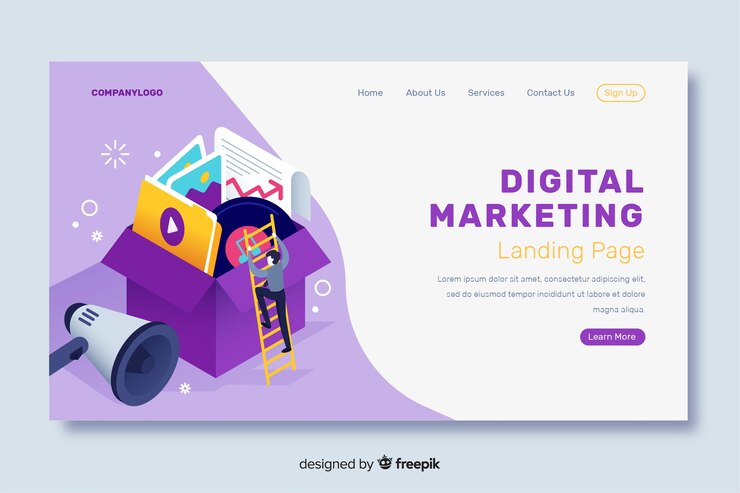 Vetor grátis página de destino do marketing isométrico