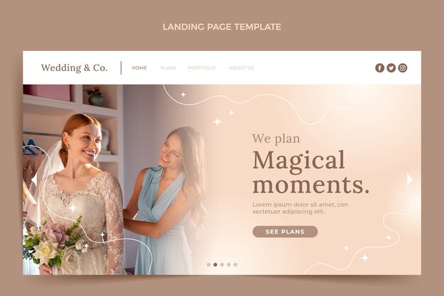 Página de destino do planejador de casamento gradiente