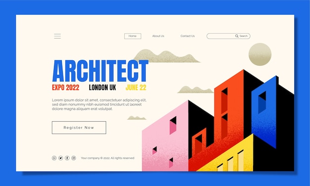 Página de destino do projeto de arquitetura de design plano