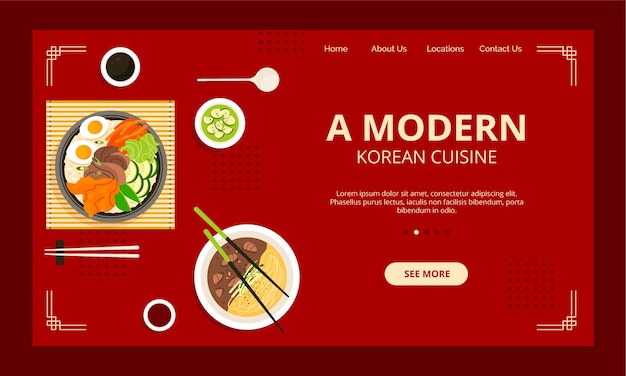 Vetor grátis página de destino do restaurante coreano desenhado à mão