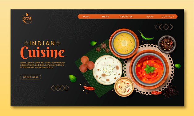 Página de destino do restaurante indiano gradiente