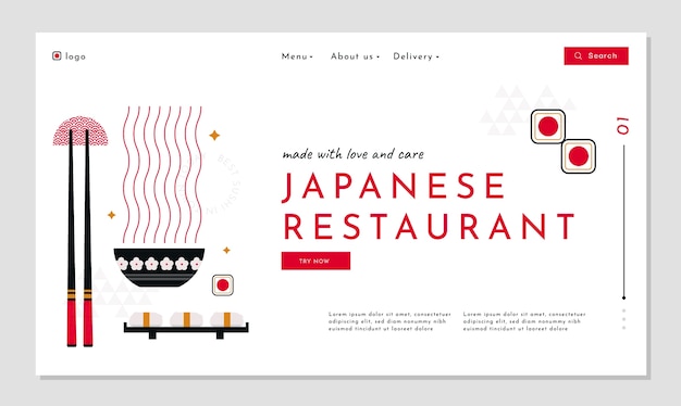 Vetor grátis página de destino do restaurante japonês de design plano