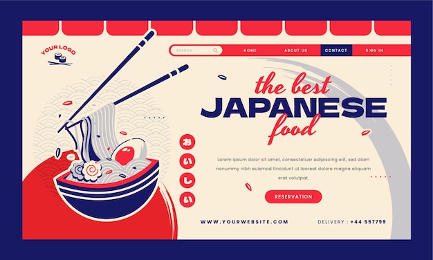 Página de destino do restaurante japonês desenhada à mão