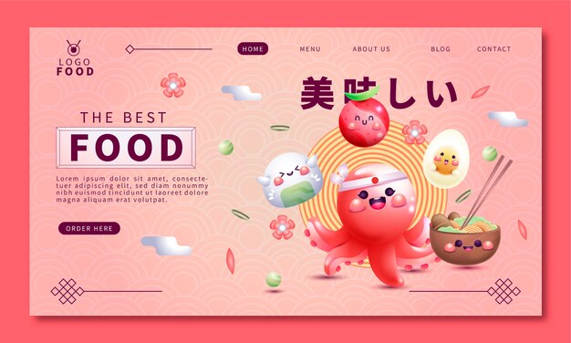 Página de destino do restaurante japonês gradiente