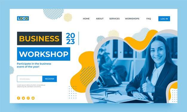 Página de destino do workshop de negócios de formas dinâmicas