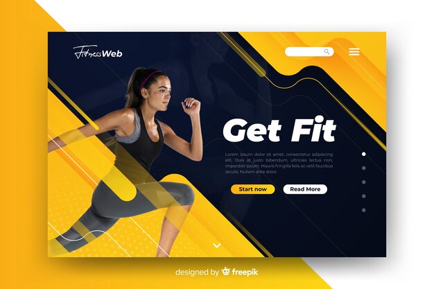 Página de destino esportiva em forma com foto