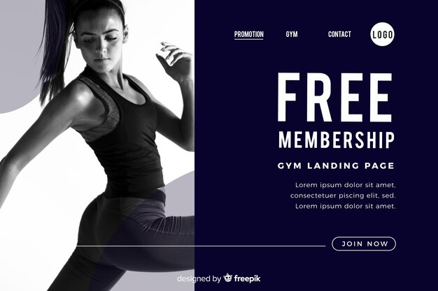 Página de destino gratuita para promoção de academia de associação