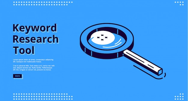Página de destino isométrica da ferramenta de pesquisa de palavras-chave.