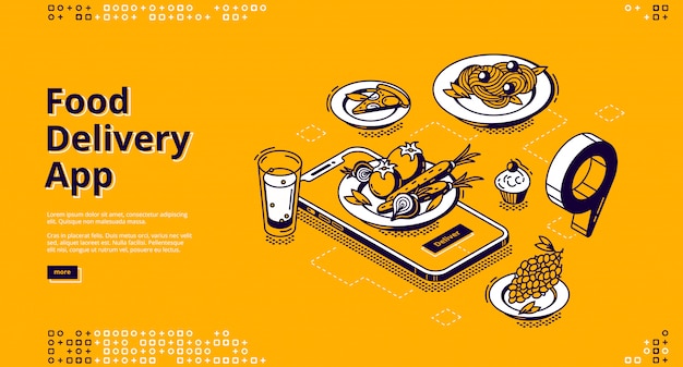 Vetor grátis página de destino isométrica do aplicativo de entrega de comida