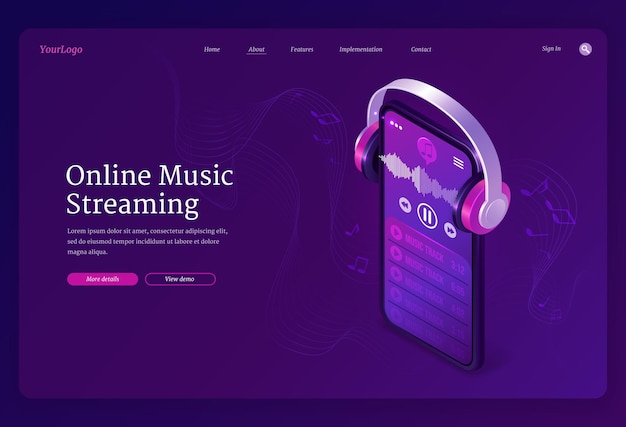 Vetor grátis página de destino isométrica do serviço de streaming de música online