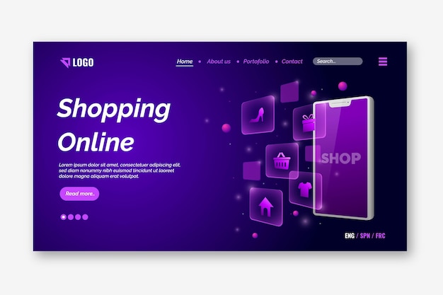 Página de destino on-line de compras futurista