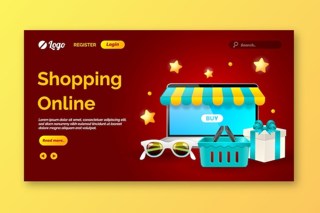 Página de destino on-line de compras realista