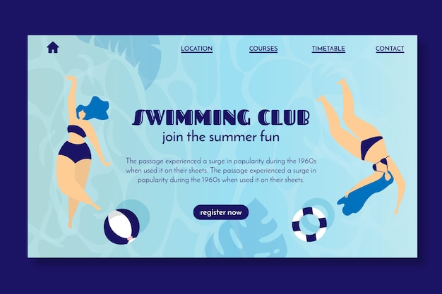 Vetor grátis página de destino para o clube de natação