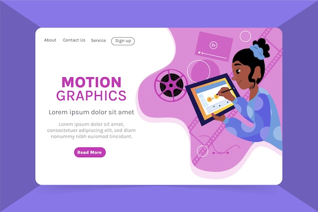 Vetor grátis página inicial da motiongraphics com ilustrações