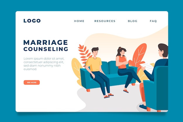 Vetor grátis página inicial de aconselhamento matrimonial
