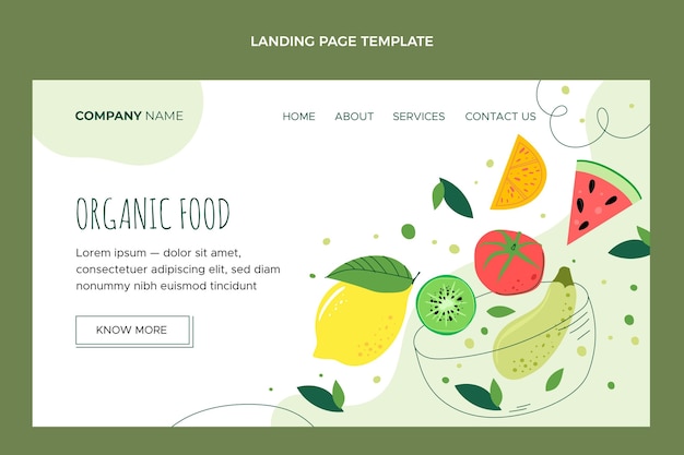 Página inicial de alimentos orgânicos de design plano