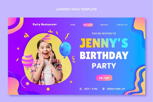 Página inicial de aniversário com gradiente colorido