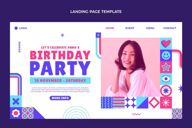 Página inicial de aniversário em mosaico de design plano