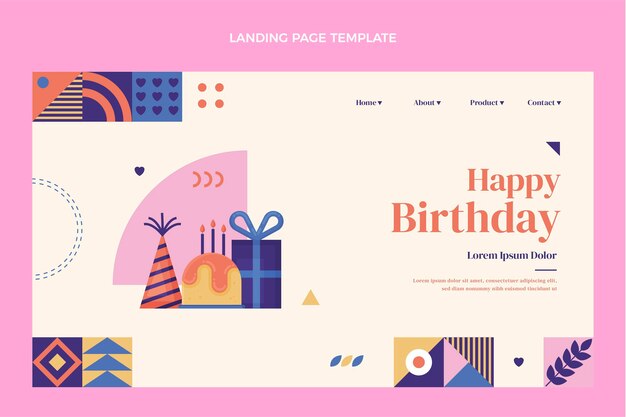 Página inicial de aniversário em mosaico de design plano