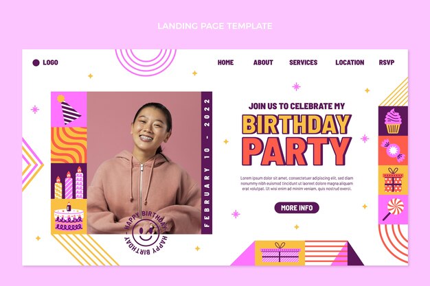 Página inicial de aniversário em mosaico de design plano
