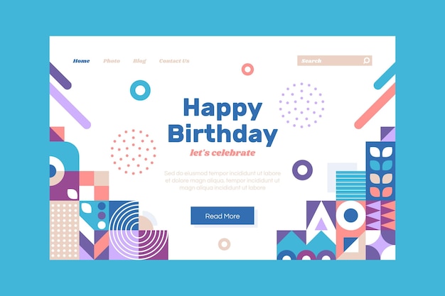 Página inicial de aniversário em mosaico plano