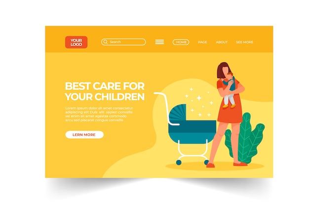 Página inicial de babá de design plano desenhado à mão