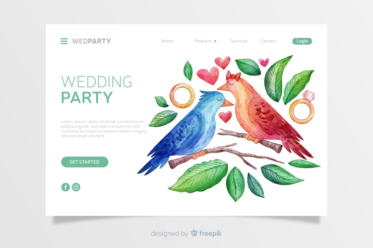 Vetor grátis página inicial de casamento em aquarela