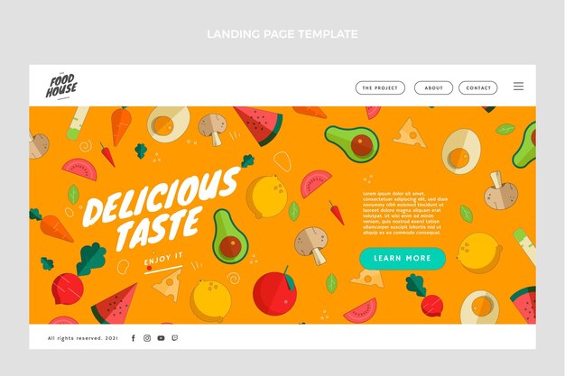 Página inicial de comida de design plano