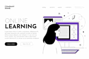 Vetor grátis página inicial de e-learning plana e linear