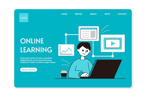 Página inicial de educação online plana linear