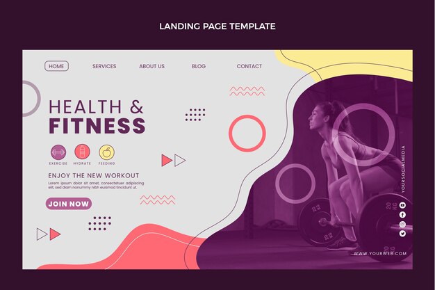 Página inicial de fitness de design plano