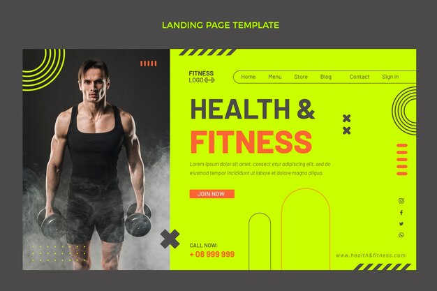 Página inicial de fitness de design plano