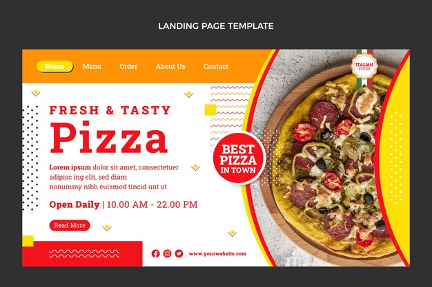 Página inicial de pizza deliciosa de design plano