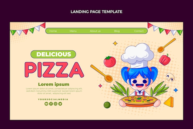 Página inicial de pizza deliciosa desenhada à mão