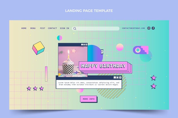 Página inicial do aniversário do gradiente retro vaporwave