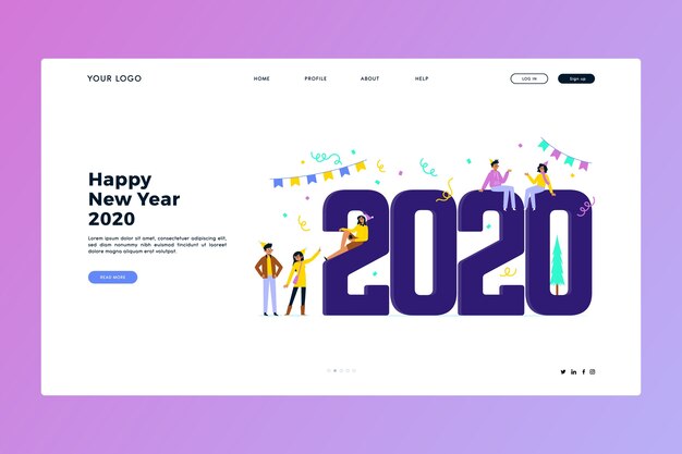 Página inicial do ano novo em design plano