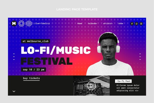 Página inicial do festival de música em meio-tom gradiente