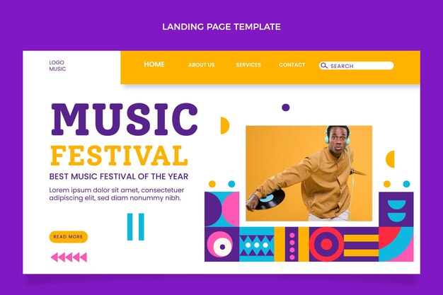 Página inicial do festival de música em mosaico de design plano