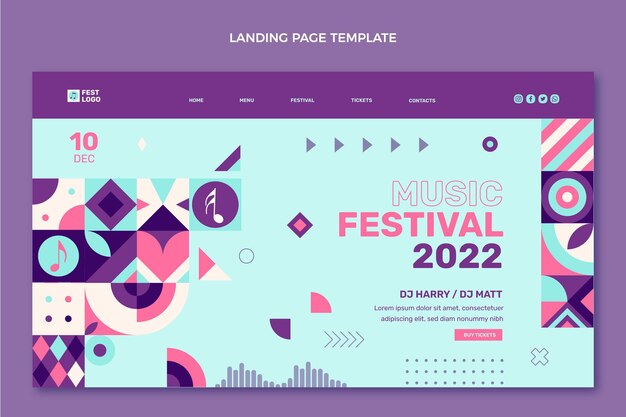 Página inicial do festival de música em mosaico de design plano