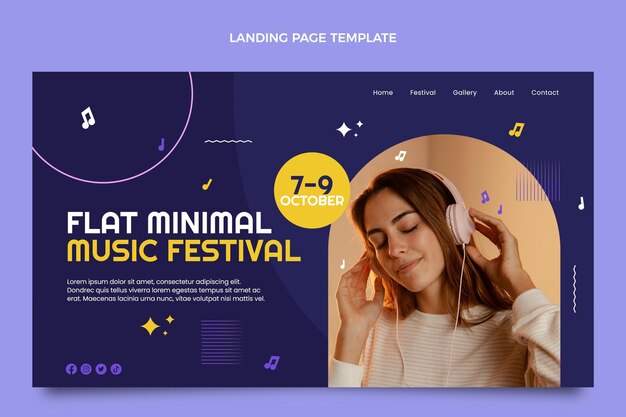 Página inicial do festival de música minimalista de design plano