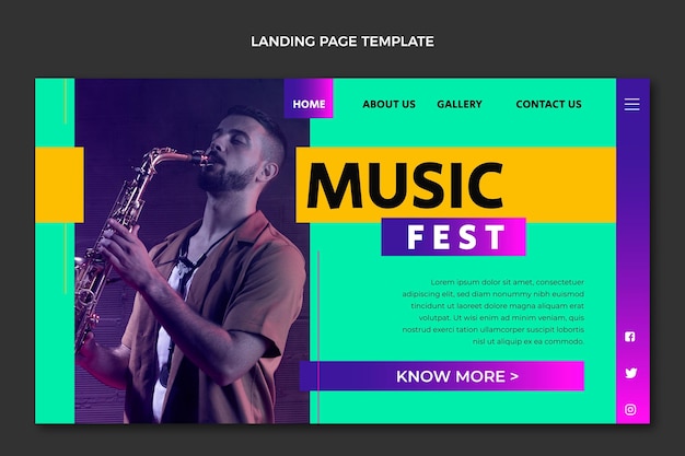 Vetor grátis página inicial do festival de música minimalista de design plano